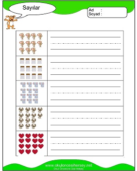 okul öncesi 1 sayısı çizgi çalışması